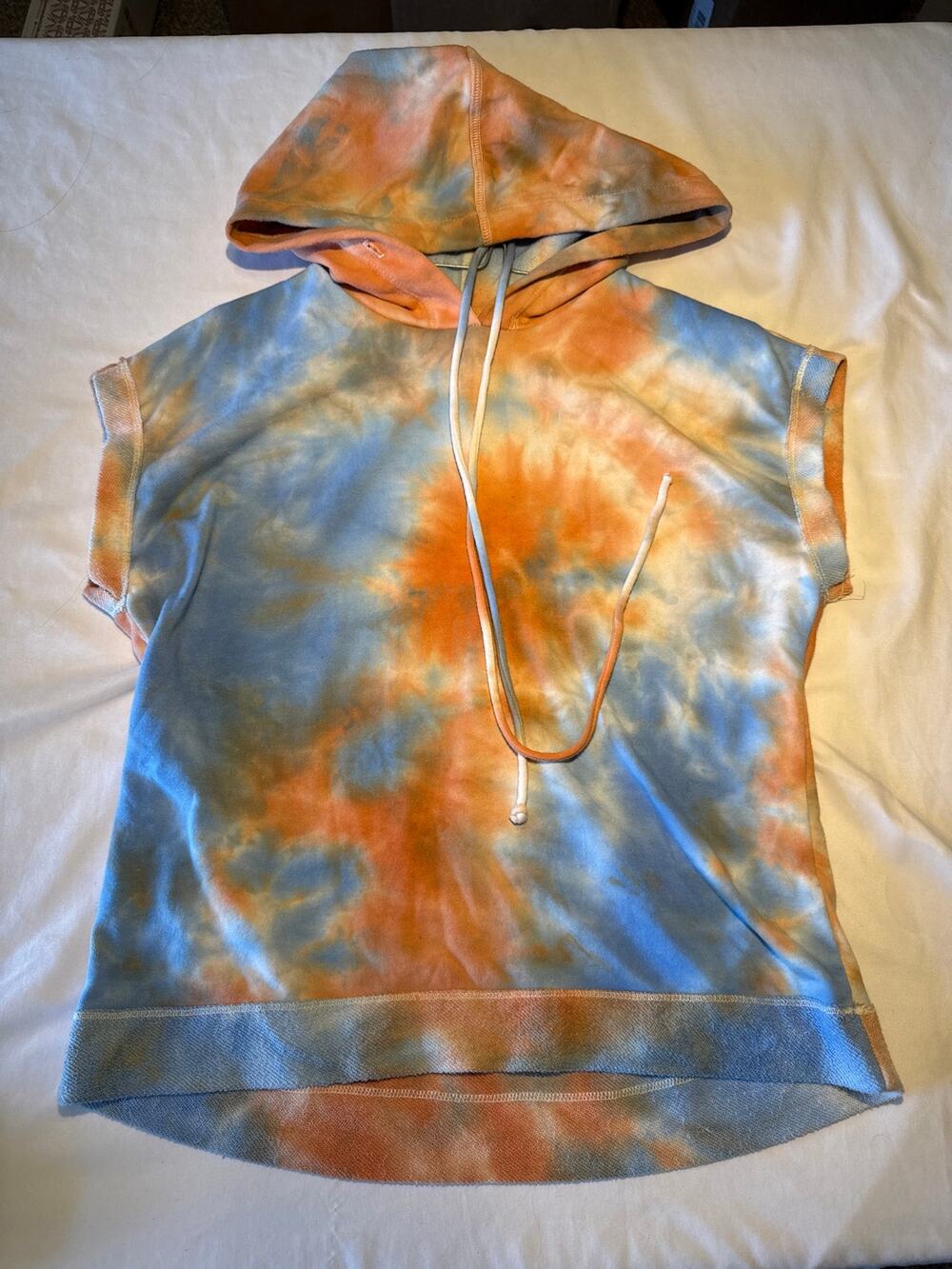 La La Land Creative Co Womens Small Tie Dye Sleeveless Hoodie Blue Orange USA